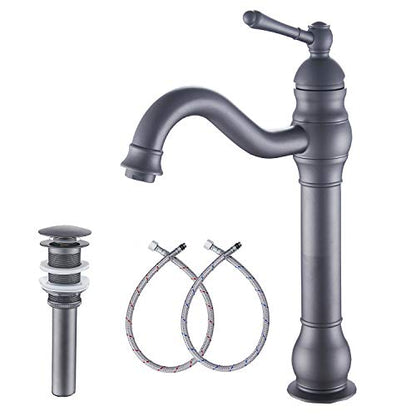 Bathroom Faucet 360° Swivel Single-Handle One Hole Bathroom Vessel Sink Faucet Matching Pop Up Drain Grey Farmhouse Bathroom Vanity Faucet - color: Gray, size: Vessel