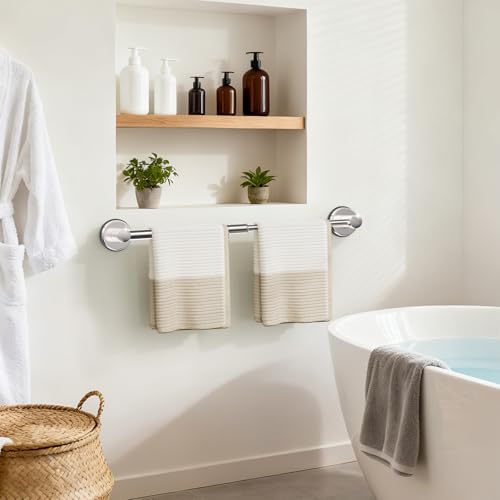 Adjustable Suction Cup Towel Bar Towel Racks for Bathroom 14.6-24" | No Drill Towel Rack, Stainless Steel Towel Bar Heavy Duty Wall Mounted - color: Silver