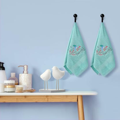 SmoothNovelty 2 Pcs Bird Hand Towels Mint Green Bathroom Decor 14x29 Inch Embroidered 100% Cotton Soft Absorbent Spring Summer Decorative Hand Towels for Bathroom Kitchen - style: Bird