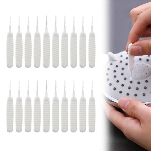 Shower Head Cleaning Brush for Small Hole, Upgrade Multifunctional Shower Cleaning Tools, Showerhead Cleaning Brushes Anti-Clogging Nozzle with Storage Boxes (20, White)