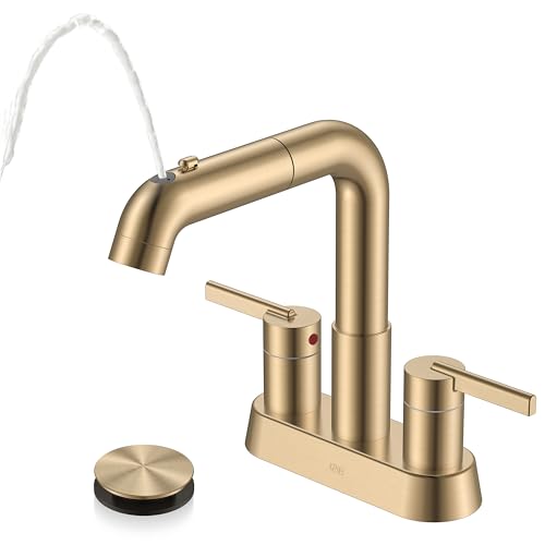 Champagne Bronze Pull Down Centerset Bathroom Faucet 3 Hole 2 Handle | Pull Out Bathroom Faucet with Pop Up Drain & Supply Lines, Lead-Free cUPC & NSF Certified, 4 Inch Faucet for Vanity RV Sink - color: Champagne Bronze