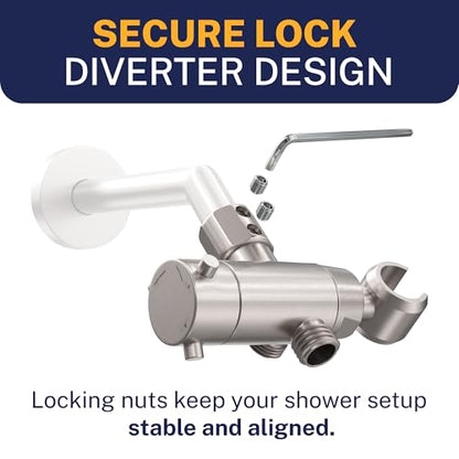 HammerHead Showers Solid Metal 3-Way Shower Diverter Valve with Shower Head Holder, Universal Splitter for Handheld Spray Wand and Rain Showerhead, Brushed Nickel - color: Brushed Nickel