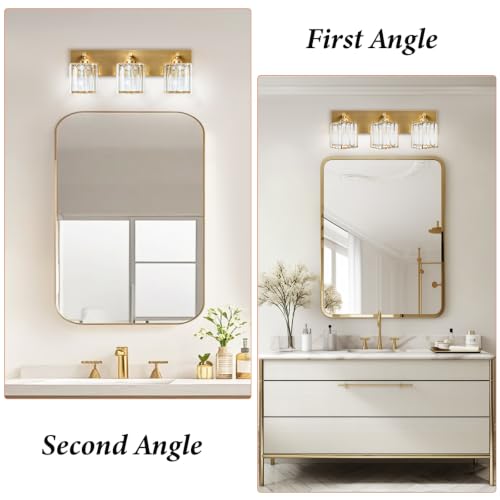 Gold Crystal Bathroom Vanity Light, 3-Light Modern Bathroom Lighting Fixtures Over Mirror,Chrome Wall Sconce Light Fixtures with Square Shade - color: Gold-Square Shade, size: 3-LIGHT