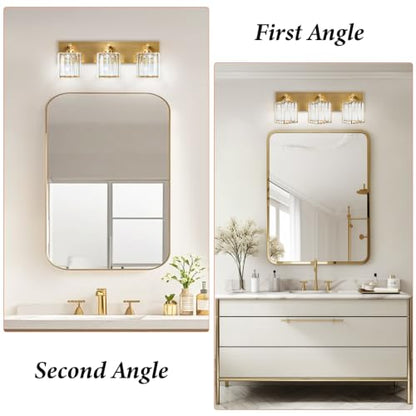 Gold Crystal Bathroom Vanity Light, 3-Light Modern Bathroom Lighting Fixtures Over Mirror,Chrome Wall Sconce Light Fixtures with Square Shade - color: Gold-Square Shade, size: 3-LIGHT
