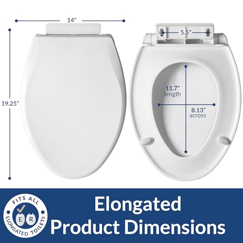 Mayfair Preston Easy to Clean Single Hinge Toilet Seat, Modern Slow Close Plastic Toilet Seat, Made in USA, Elongated, White - size: Elongated