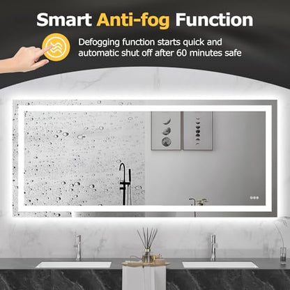 Hivone 72"X32" LED Bathroom Mirror with Lights, Anti-Fog, Dimmable, Backlit + Front Lit, Smart Bathroom Vanity Mirror, Memory Function, Shatterproof, Tempered Glass (Horizontal/Vertical) - size: 72"L x 32"W
