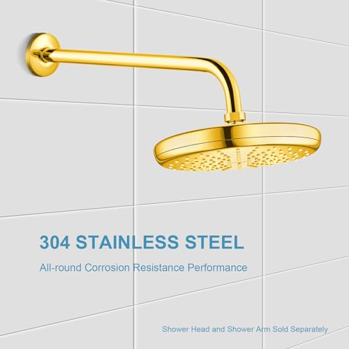 OFFO Shower Arm with Flange, 16 in Bright Gold Wall Mount Replacement Angle Shower Head Arm Wall-Mounted For Fixed Shower Head & Handheld Showerhead - color: Bright Gold, style: 16 in