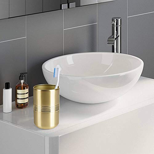 nu steel Nusteel Jewel Decorative Tumbler Cup for Bathroom Vanity Countertops for Rinsing,Drinking,Storing Dental Accessories and Organizing Makeup Brushes,Eye Liners, Rich Gold Finish (JW5H)