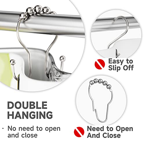 Shower Curtain Hooks Brushed Nickel Shower Curtain Rings Rust Proof, Bathway Balanced Smooth Glide Double Shower Curtain Hooks, Sturdy Shower Hooks for Shower Curtain 12 Pcs Shower Rod Hooks - color: Nickel