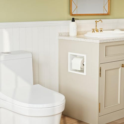 Qeke Recessed Toilet Paper Holder 304 Stainless Steel, Matte White | Rustproof Toilet Paper Holder Built-in, in Wall Tissue Paper Holder with Push-to-Open Rod for Bathroom & RV - color: Matte White