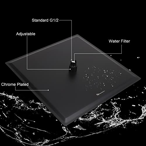 Shower Head with Extension Arm, High Pressure Square with ShowerArm, Stainless Steel Rainfall-Waterfall Full Body Coverage (16'' Shower with 20'' Arm, Matte Black) - color: Matte Black, size: 16'' Shower with 20'' Arm