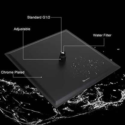 Shower Head with Extension Arm, High Pressure Square with ShowerArm, Stainless Steel Rainfall-Waterfall Full Body Coverage (16'' Shower with 20'' Arm, Matte Black) - color: Matte Black, size: 16'' Shower with 20'' Arm