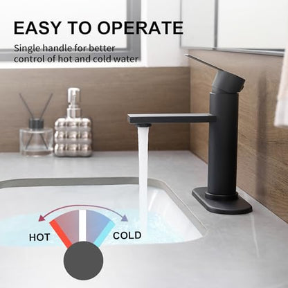 Bathroom Faucet Single Hole Single Handle Vanity Faucet | Modern Black Bathroom Faucet with Pop-Up Drain, Suitable for 1 Hole or 3 Hole Sink, Suitable for RV Etc Bathroom - color: Black