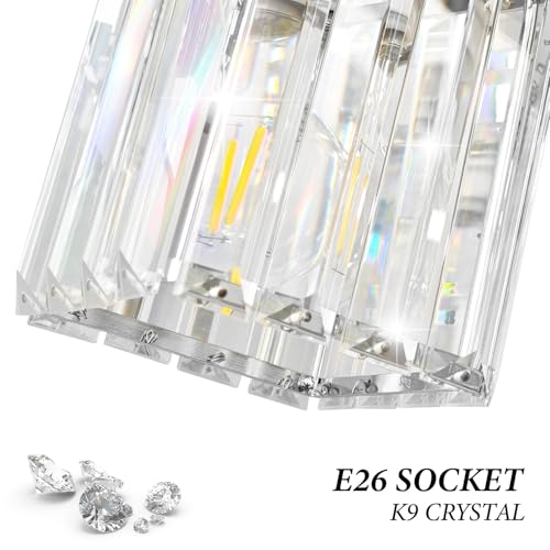 Brushed Chrome Crystal Bathroom Vanity Light, 6-Light Modern Bathroom Lighting Fixtures Over Mirror,Chrome Wall Sconce Light Fixtures with Square Shade - color: Chrome-Square Shade, size: 6-LIGHT