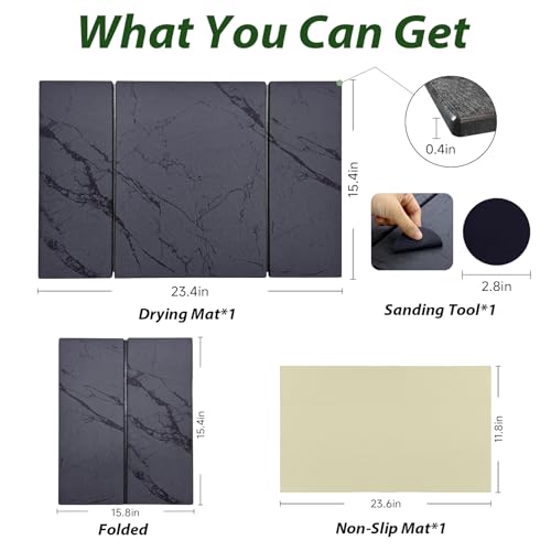 Large Stone Drying Mat for Kitchen Counter, 24"x16" Collapsible Quick Dry Dish Drying Mat, Water-Absorbent Marble Diatomaceous Earth Mats for Bottles Cups Dishes, Match Any Countertop - color: Gray