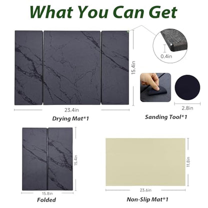 Large Stone Drying Mat for Kitchen Counter, 24"x16" Collapsible Quick Dry Dish Drying Mat, Water-Absorbent Marble Diatomaceous Earth Mats for Bottles Cups Dishes, Match Any Countertop - color: Gray