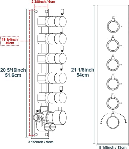 Matte Black Shower System Ceiling Shower Faucet Set with 6PCS Body Jets, 5-Function Thermostatic Shower valve,16 * 24 Inch Shower Head and Handheld Sprayer - color: Matte Black