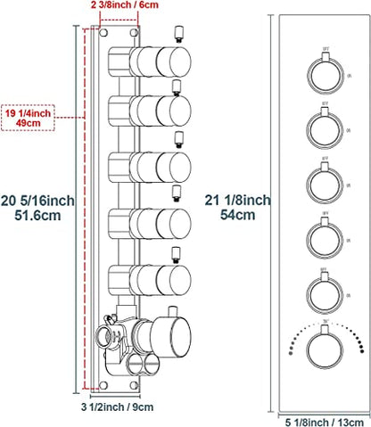 Matte Black Shower System Ceiling Shower Faucet Set with 6PCS Body Jets, 5-Function Thermostatic Shower valve,16 * 24 Inch Shower Head and Handheld Sprayer - color: Matte Black