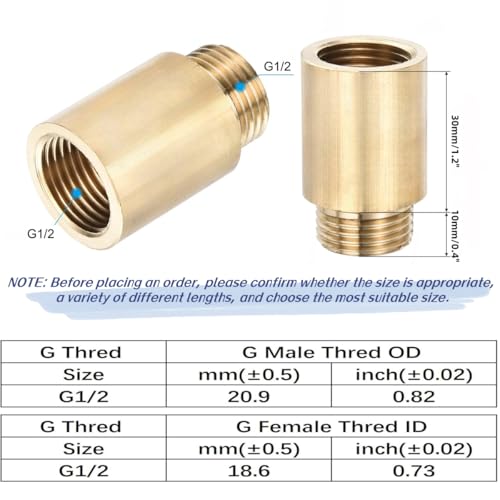Shower Head Extension Arm, 2 Pack Brass G1/2 Male to G1/2 Female Thread 40mm Length Pipe Fitting Coupler Copper Shower Head Extender with 8M PTFE Pipe Sealant Tape - style: 40mm