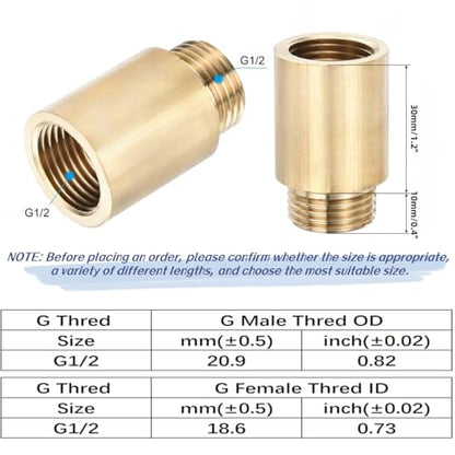Shower Head Extension Arm, 2 Pack Brass G1/2 Male to G1/2 Female Thread 40mm Length Pipe Fitting Coupler Copper Shower Head Extender with 8M PTFE Pipe Sealant Tape - style: 40mm