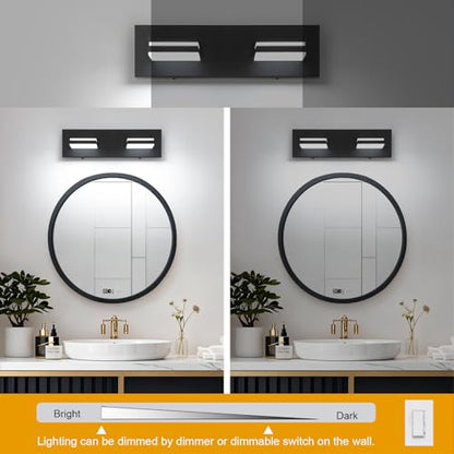 SineRise LED Modern Bathroom Vanity Light Fixtures, Modern Acrylic Bathroom Wall Lighting Fixtures Over Mirror, 2-Light, 15.5-Inch, Black, 100%-0% White - color: Black, 100%-0% White, size: 2-Light, 15.5-Inch