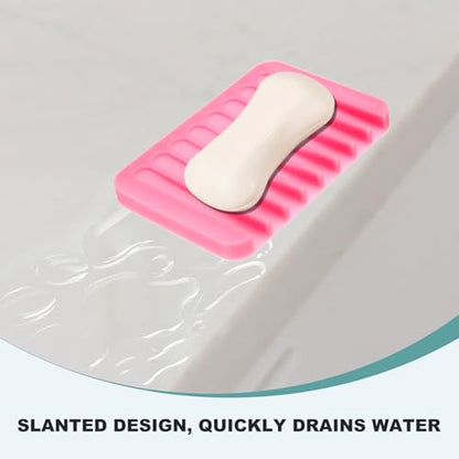 uxcell 2 Pcs Self Draining Silicone Soap Dish, Soap Tray with Drainage for Bathroom Shower Kitchen Sink, 4.5" x 3.1" x 0.4", Pink - color: Pink