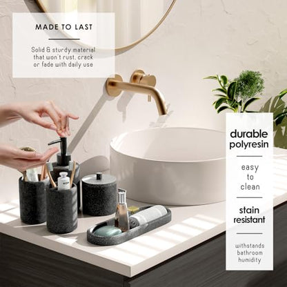 Clara Clark Coal Black Bathroom Set - Bathroom Sets with Shower Curtain and Rugs, 21PC Bathroom Accessory Set, Shower Curtain Set with Soap Dispenser & Toothbrush Holder - color: Coal Black, size: Complete Set + Bath Rugs