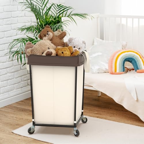 2PK Rolling Laundry Basket with Wheels, Rolling Laundry Hamper with Wheels | Double Laundry Hampers Cart on Wheels, Narrow Slim Clothes Hamper Organizer with Sturdy Metal Frame, Beige - color: Beige 2 Pack, size: 160L