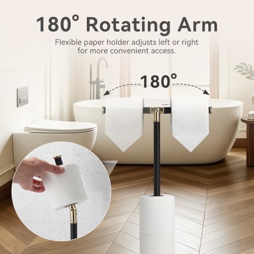 Black 3-Roll Tissue Holder, Weighted Base, Swivel Arm & Tray Black - color: Black Gold