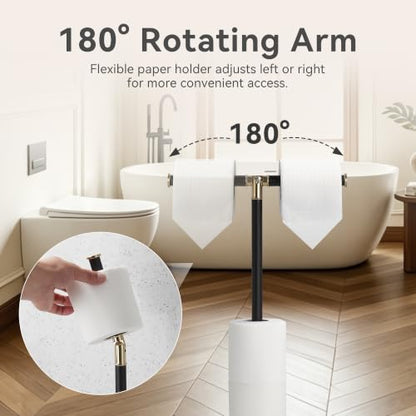 Black 3-Roll Tissue Holder, Weighted Base, Swivel Arm & Tray Black - color: Black Gold
