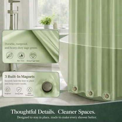 EHZNZIE Sage Shower Curtain Liner 72x72, PEVA Waterproof Bath Curtain, No Chemical Smell, 3 Weighted Magnets, Durable with Rustproof Metal Grommets - color: Sage, size: 72"W x 72"L (Pack of 1)