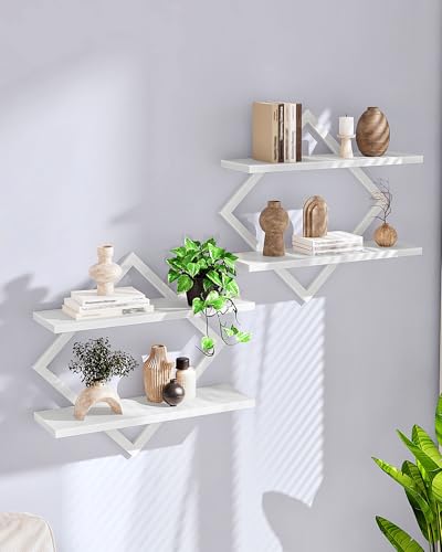 CHOEZON Floating Shelves, Set of 2 Wall Shelves, 2-Tier Hanging Shelves, Wall Shelf Set of 2, for Living Room, Bedroom, Kitchen, Office, Study, White TBJ01P2WB - color: White