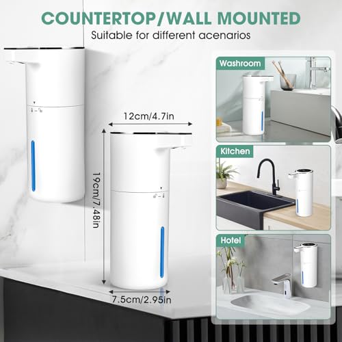 4 Pack Touchless Automatic Liquid Soap Dispenser, 13.5oz Smart Sensor Hand Wash Dispenser, USB Rechargeable & Adjustable for Bathroom Kitchen Sink, White