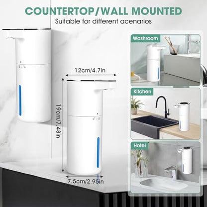 4 Pack Touchless Automatic Liquid Soap Dispenser, 13.5oz Smart Sensor Hand Wash Dispenser, USB Rechargeable & Adjustable for Bathroom Kitchen Sink, White