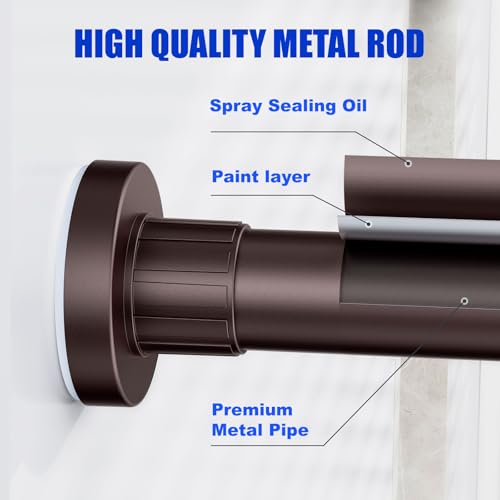 Ausemku Shower Curtain Rod 32-80 Inch Adjustable - 1 Inch Diameter Heavy Duty No drill Spring Tension Shower Rod, Non-Slip Rustproof Telescopic Rod for Bathroom, Brown - color: Brown, size: 32-80 Inches