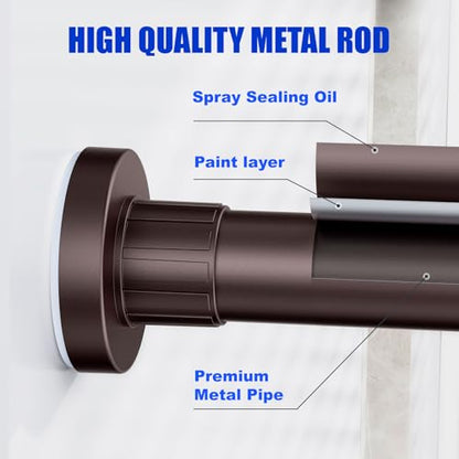 Ausemku Shower Curtain Rod 32-80 Inch Adjustable - 1 Inch Diameter Heavy Duty No drill Spring Tension Shower Rod, Non-Slip Rustproof Telescopic Rod for Bathroom, Brown - color: Brown, size: 32-80 Inches