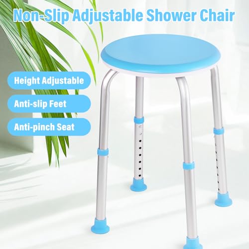 Shower Chair for Inside Shower, Adjustable Height (13.75"-20.5"), 360° Swivel Bath Chair for Elderly and Disabled, Anti-Slip Feet, Supports 350lbs, Tool-Free Assembly