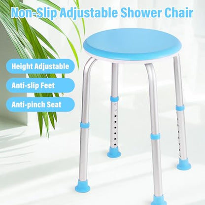 Shower Chair for Inside Shower, Adjustable Height (13.75"-20.5"), 360° Swivel Bath Chair for Elderly and Disabled, Anti-Slip Feet, Supports 350lbs, Tool-Free Assembly