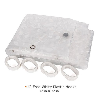 WELTRXE Shower Curtain Liner Waterproof, 8G Thick EVA, Heavy Duty Shower Liner with Magnets, 3D Pebble Bath Curtain for Stall, Bathtubs Bathroom, 72 x 72, 12 Hooks - color: Pebble - Clear, size: 72"W x 72"L (Pack of 1)