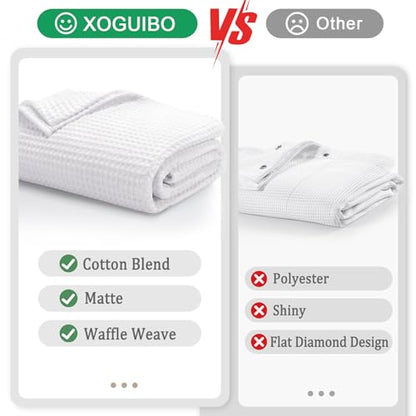 Extra Long Waffle Shower Curtain Heavyweight Cotton Fabric White 72Wx90L | Soft Cotton Cloth,3D Square Truely Waffle Washable, Hotel Luxury Spa, Shower Curtain Set for Bathroom 12 Plastic Hooks - color: White, size: Extra Long 72"W x 90"L