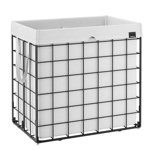 SONGMICS Laundry Hamper, 34.3 Gal. (130L) Laundry Basket, Collapsible Clothes Hamper, Removable and Washable Liner, Metal Wire Frame, for Bedroom Bathroom, Cream White ULCB113W01 - color: Cream White, size: 130 L