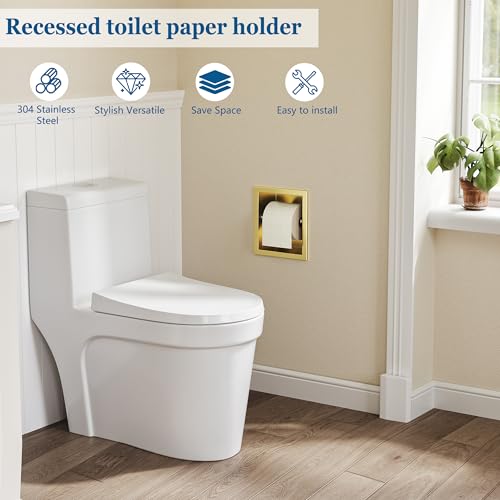 Neodrain Gold Recessed Toilet Paper Holder,for Standard/Mega Roll | 304 Stainless Steel,Built-in Wall Toilet Paper Holder ,Stylish Mega Roll Tissue Dispenser for Bathroom, RV - color: Gold