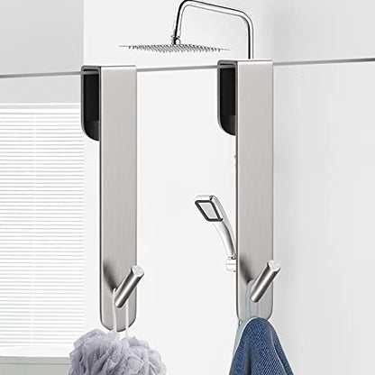 Shower Door Hook, Extended Length Frameless Shower Door Hook (7 Inches), Heavy-Duty Bathrobe Towel Stainless Steel Hook, No Drilling or Adhesive Required, 2-Pack, Silver - color: Silver-XG