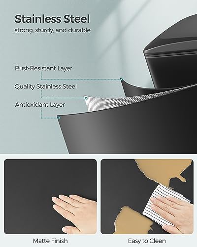 SONGMICS Slim Trash Can, 13-Gallon (50 L) Garbage Can for Narrow Spaces with Soft-Close Lid, Inner Bucket, and Step-on Pedal, Stainless Steel, 15 Trash Bags Included, Black ULTB510B48 - color: Black, style: 13 Gal.