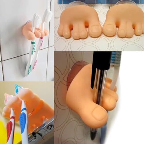 Funny Toe Foot Shape Toothbrush Holder with Suction Cup Home Bathroom Toothbrush Holder Cable Line Organizer with Sucker Toothbrush Holders