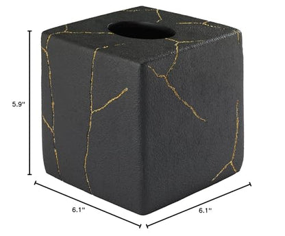 Nicole Miller - Tissue Box Cover, Resin Countertop Accessories, Dorm Room Essentials (Sydney Collection, Black/Gold) - size: Tissue Box Cover