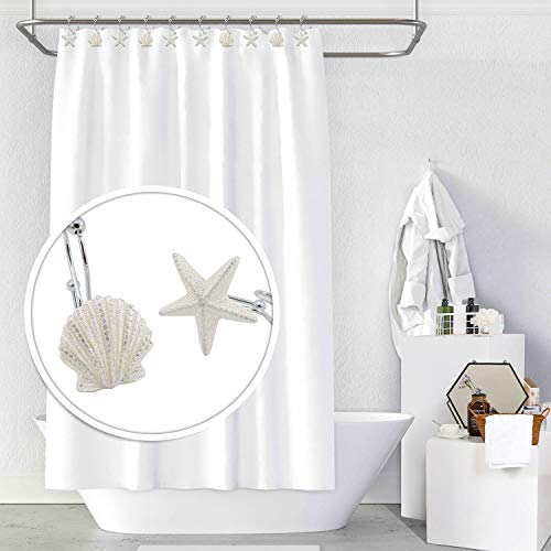 BEAVO Seashell Shower Curtain Hooks,12 Pcs Double Roller Glide Rust-Resistant Stainless Steel Decorative Shower Curtain Rings for Bathroom, Baby Room, Bedroom, Living Room Decor (White)