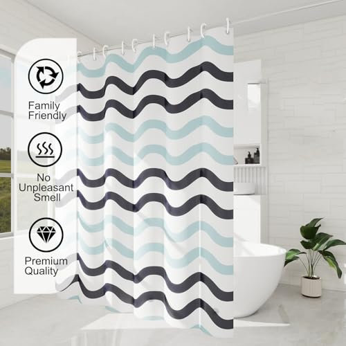 TIKABC Shower Curtain Liner, 4G PEVA Shower Liner, Plastic Waterproof Shower Curtains, 72x72 inch with Grommet Holes 3 Magnetic Weights - color: Black Blue Big Waves