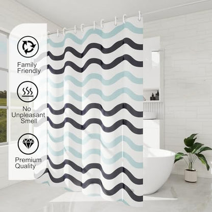 TIKABC Shower Curtain Liner, 4G PEVA Shower Liner, Plastic Waterproof Shower Curtains, 72x72 inch with Grommet Holes 3 Magnetic Weights - color: Black Blue Big Waves