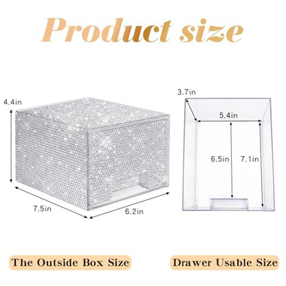 Bling Stackable Cosmetic Organizer with Silver Rhinestones, Glitter Acrylic Drawer, Shiny Plastic Organizer for Dresser, Vanity,Pantry, Home Organization and Storage